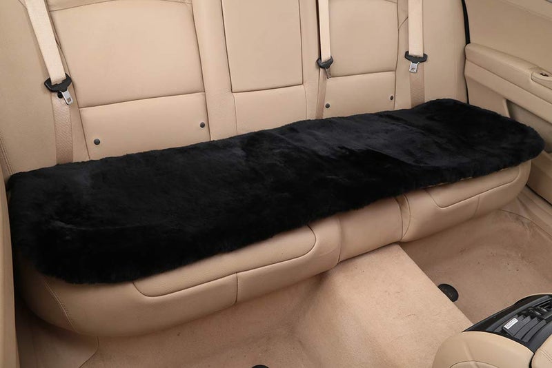 OGLAND Fluffy Genuine Australia Sheepskin Car Seat Cover for Auto Interior Accessories with Soft Fuzzy Wool Eco-Friendly Natural Fur Non-Slip (Black, Back) - Image 2